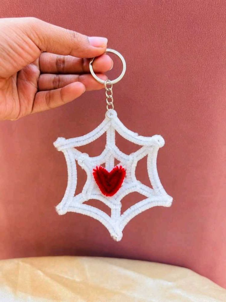 Handmade Spiderweb Heart Keychain
