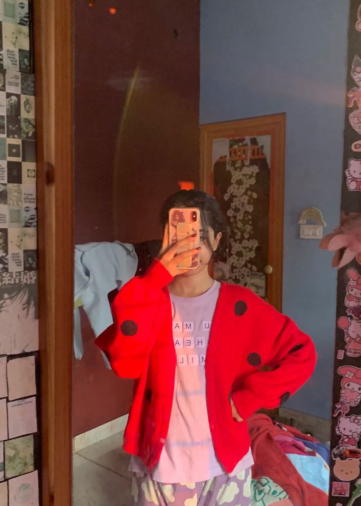 cute red cardigan