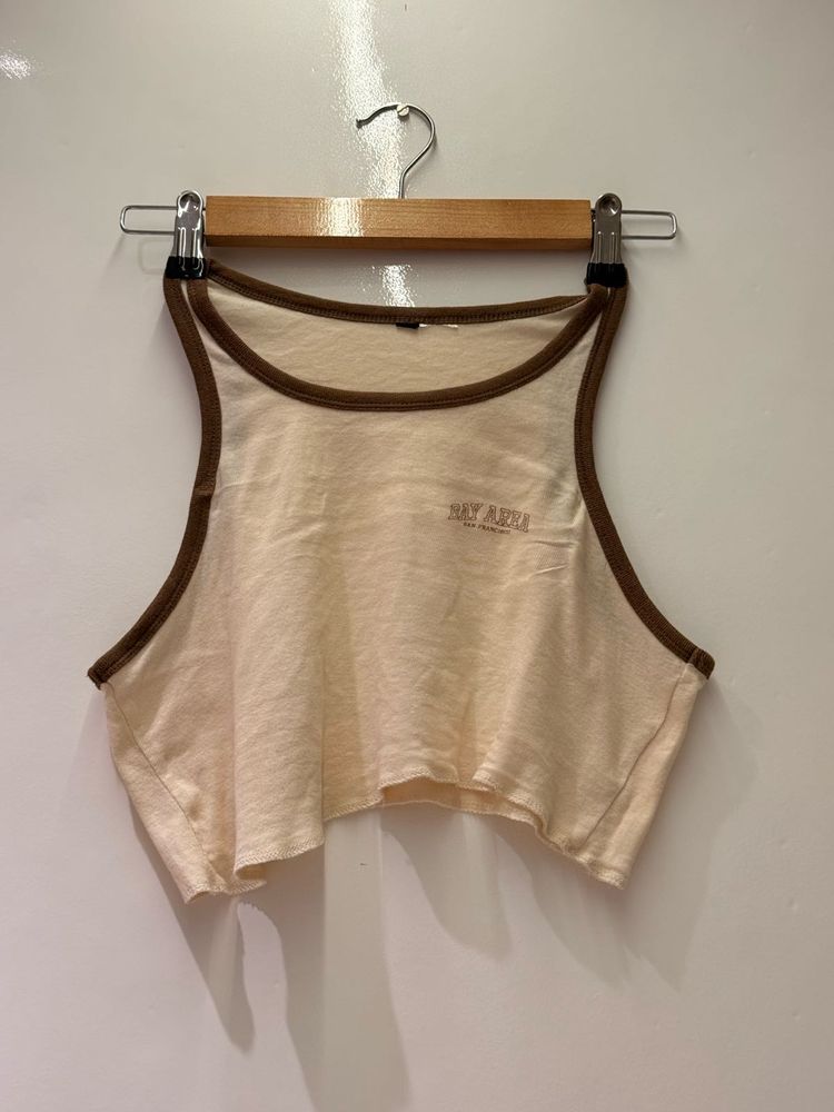 ❗️Cream &amp; Brown Trim Crop Tank Top❗️