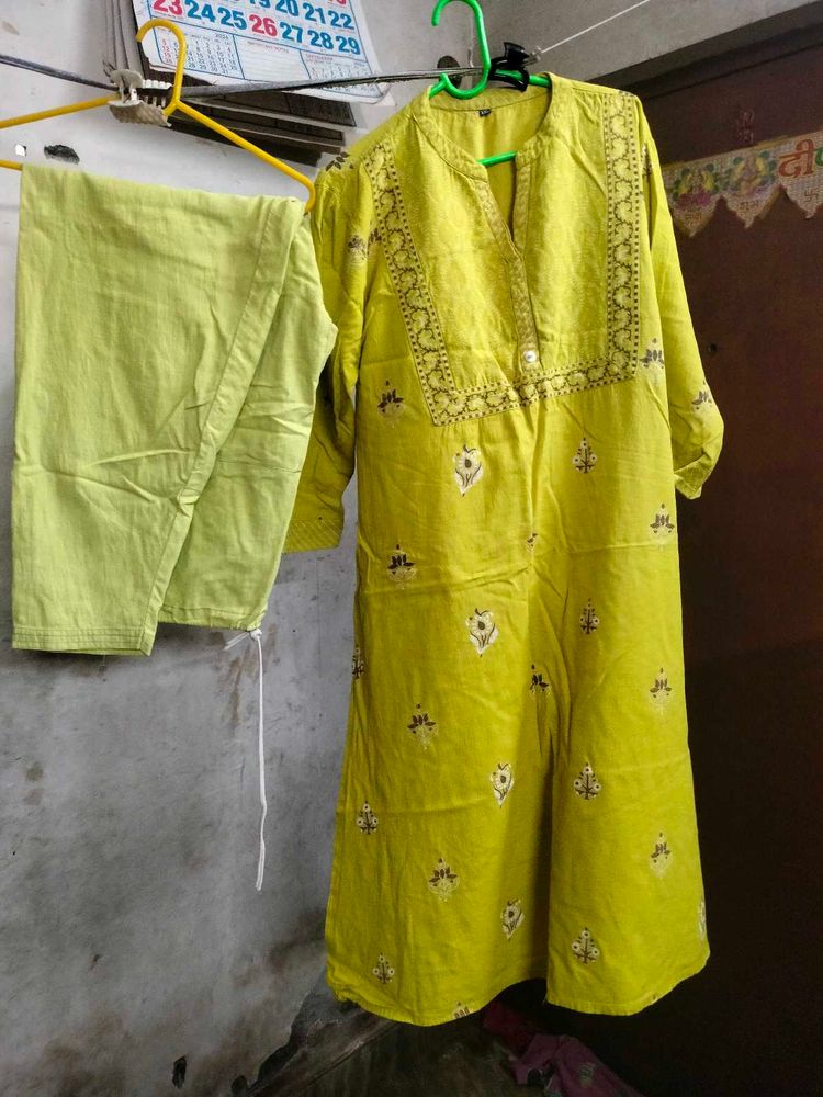 Yellow Embroidered Kurta with Pants