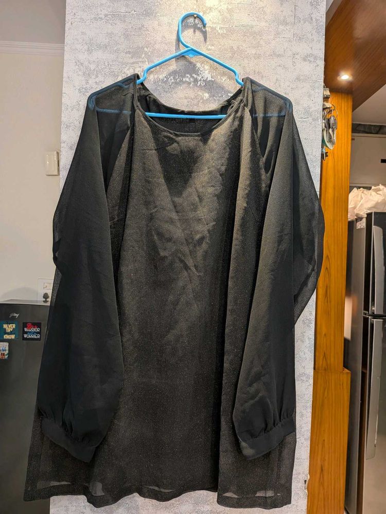 Sheer Black Tunic Top With Shimmer