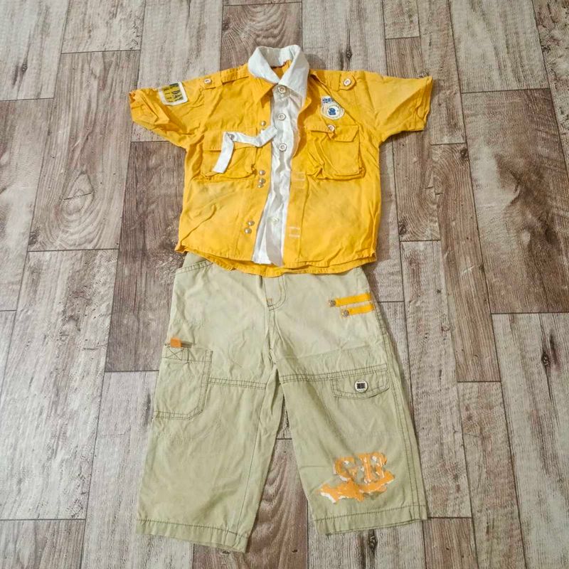 Boys Yellow Shirt and Khaki Shorts Set