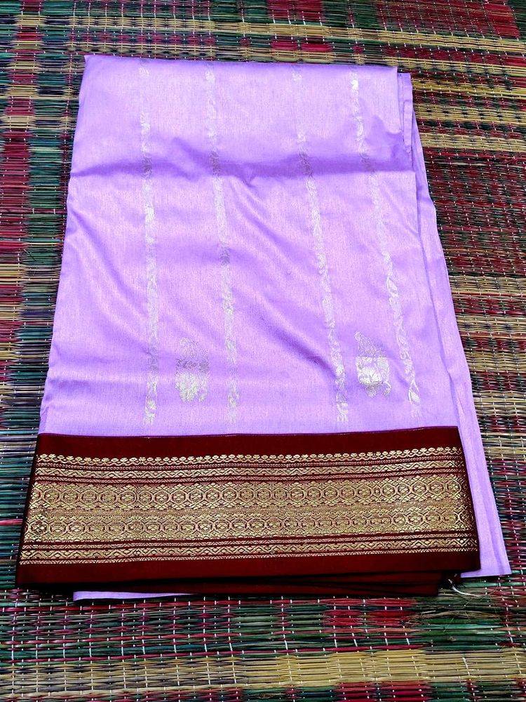 Elegant Lavender Saree with Maroon Border