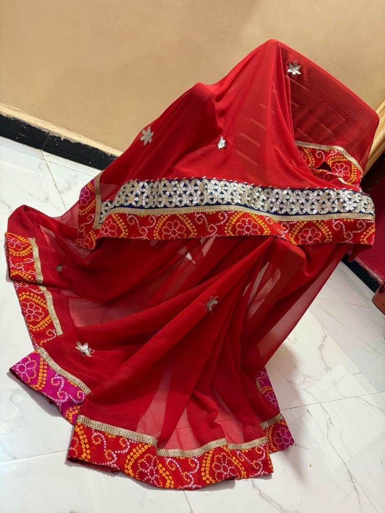 Vibrant Red Embroidered saree