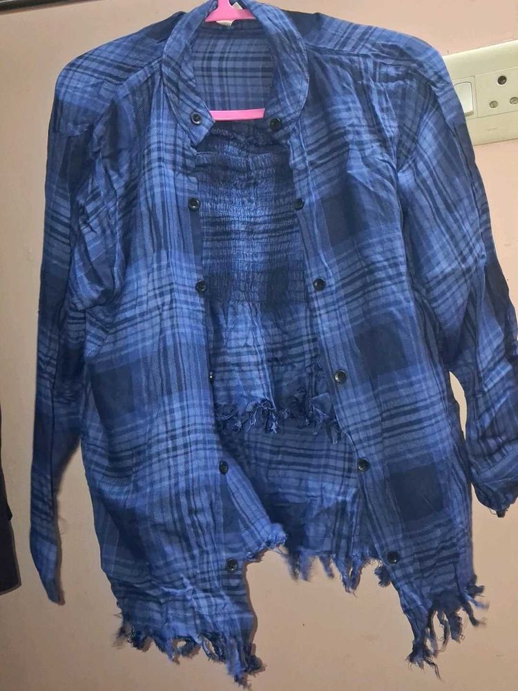 Blue Plaid Distressed Shirt