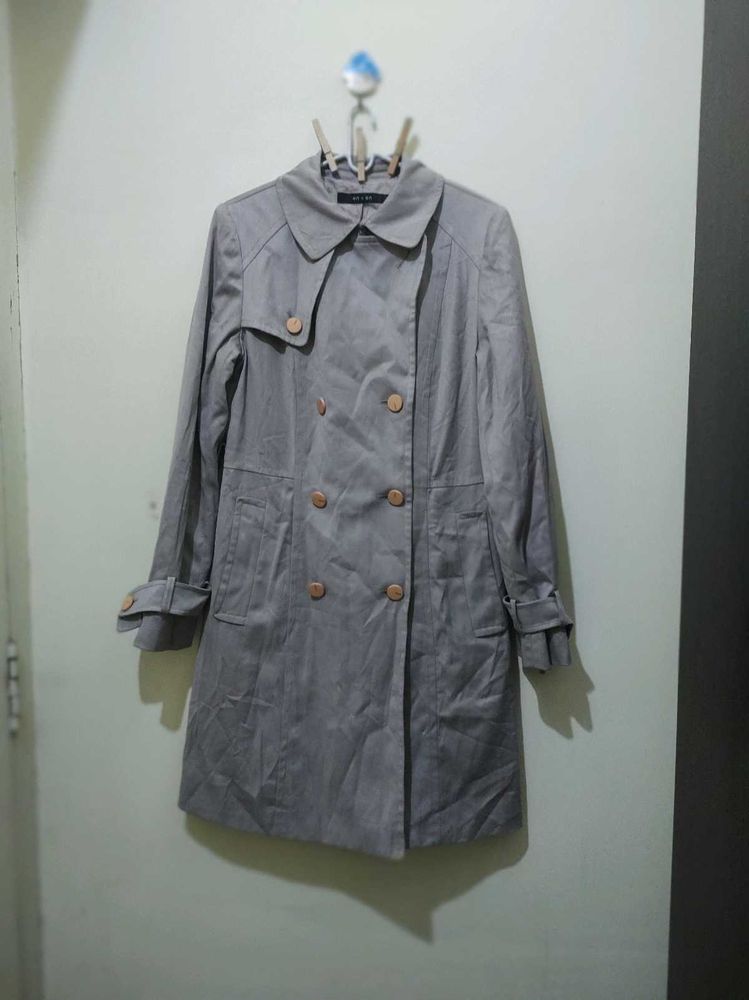 Taupe brownish grey double breasted Trench coat