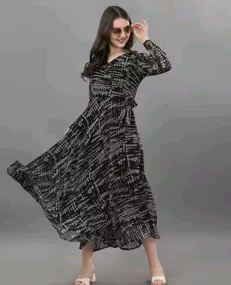 Black &amp; White Patterned Maxi Dress