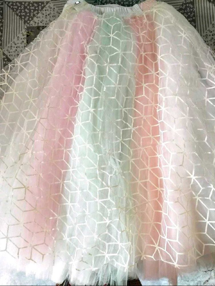 Designer Pastel Tulle Crop top with lehnga
