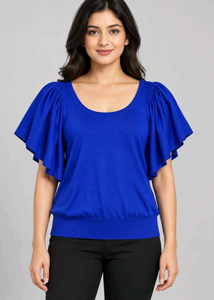 Vibrant Blue Flutter Sleeve Top