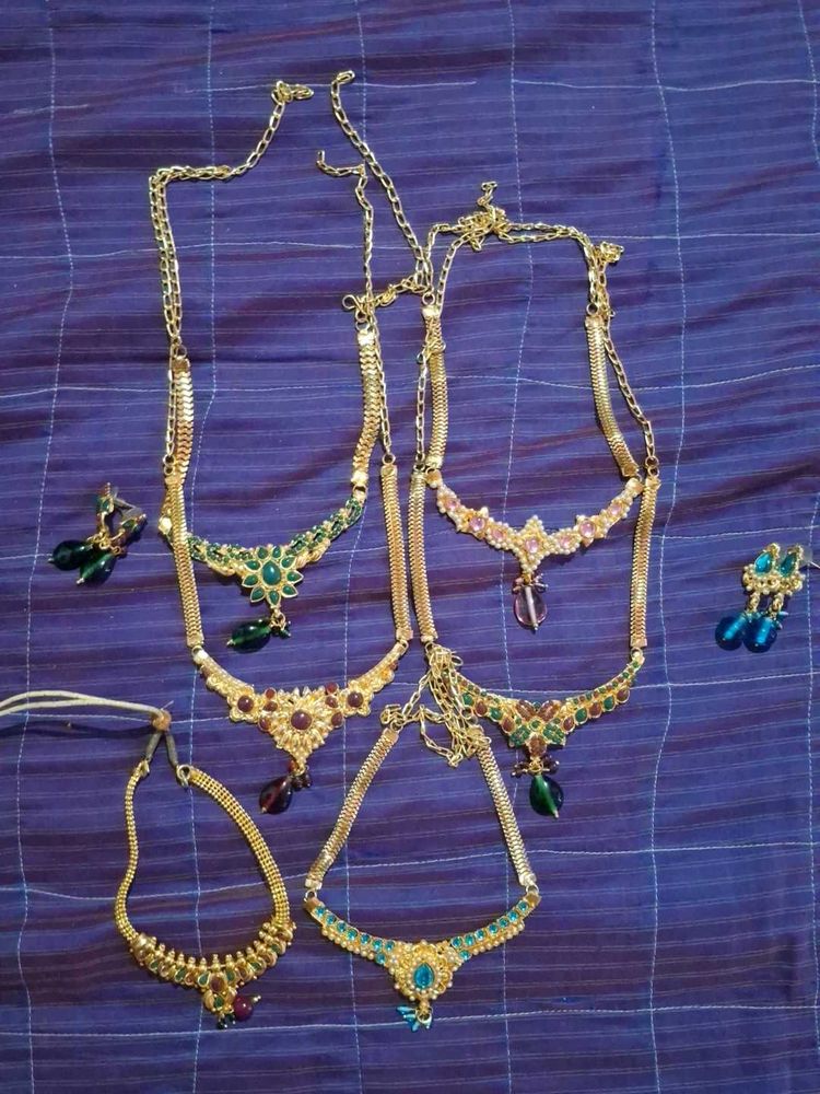 Gold Toned Necklaces and Earrings Set