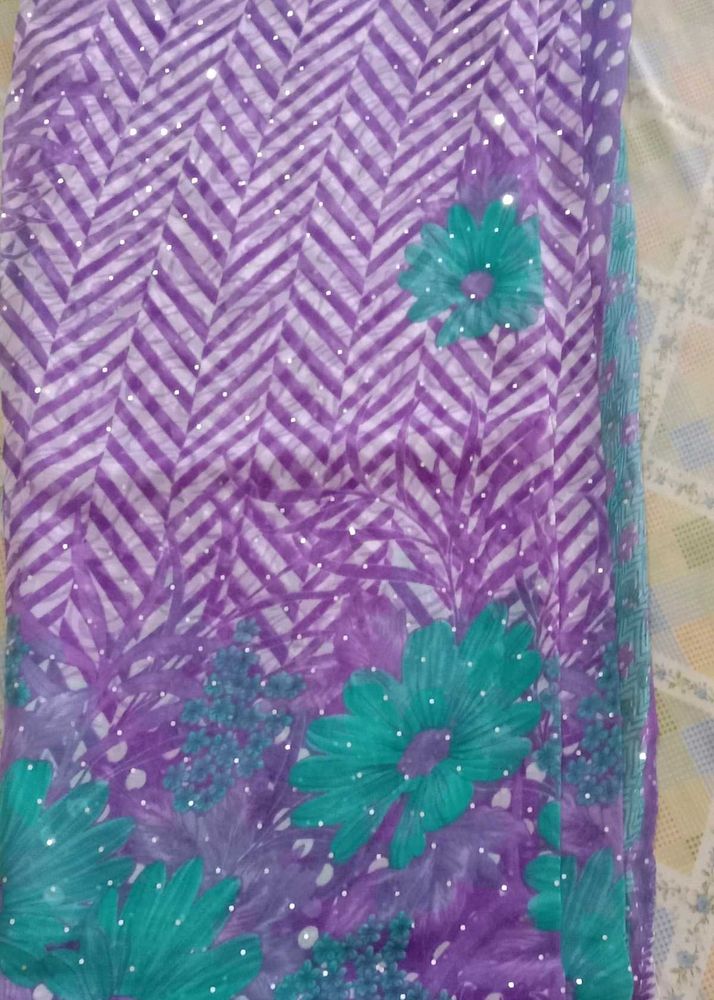 Purple &amp; Teal Floral Saree