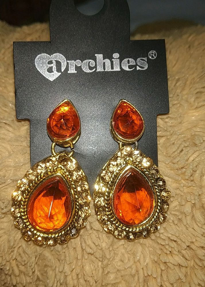 Orange  rhinestone earrings