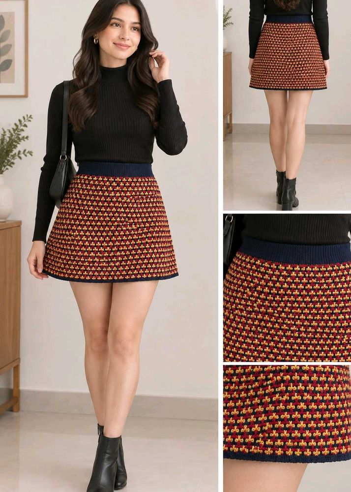 Chic Geometric Knit Mini Skirt