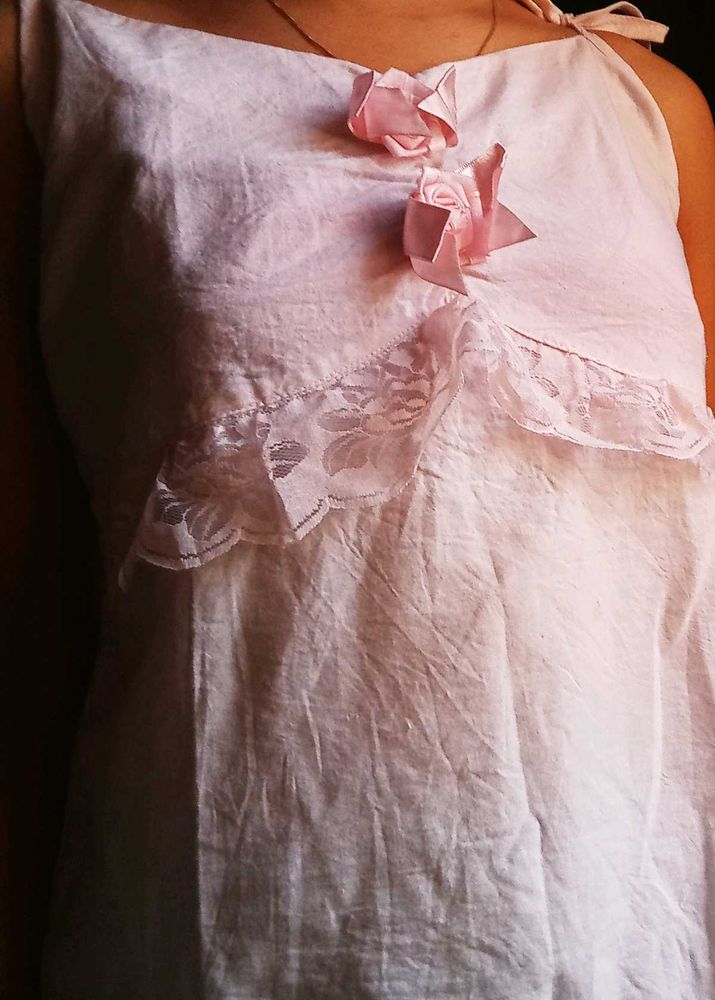 Feminine Pink Sleep Dress with Lace Trim