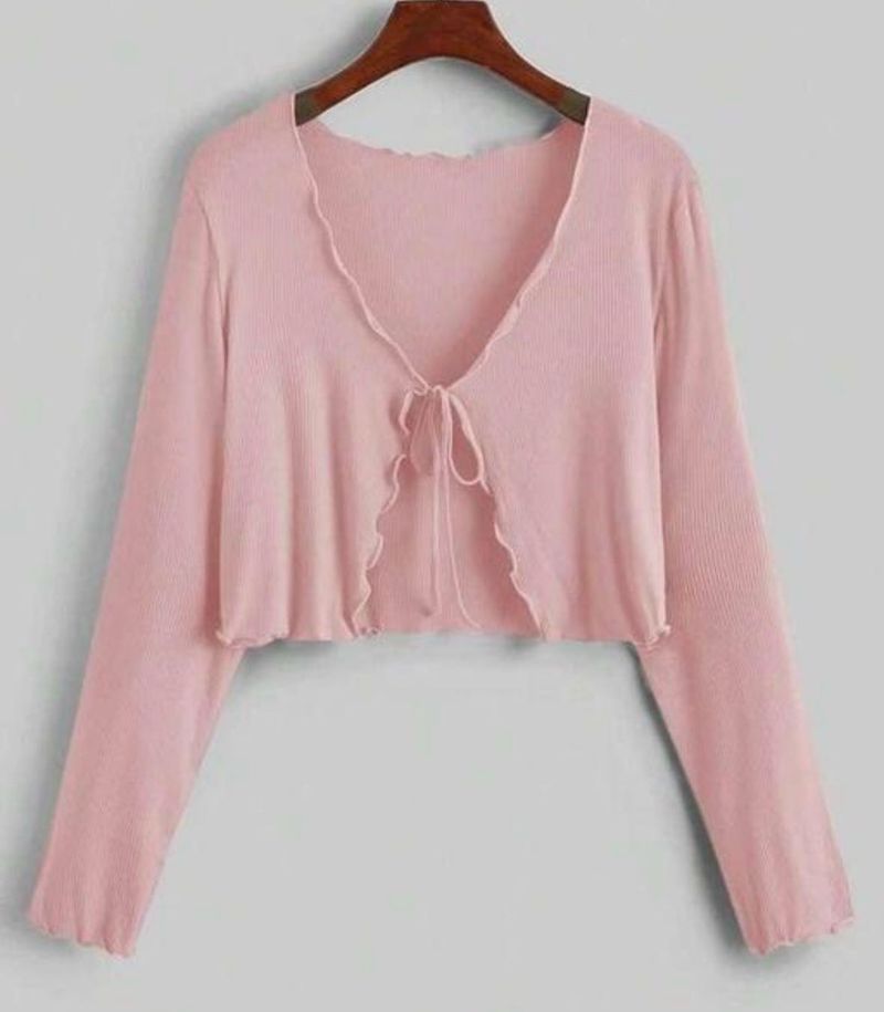 Cute Pink Tie-Front Cardigan