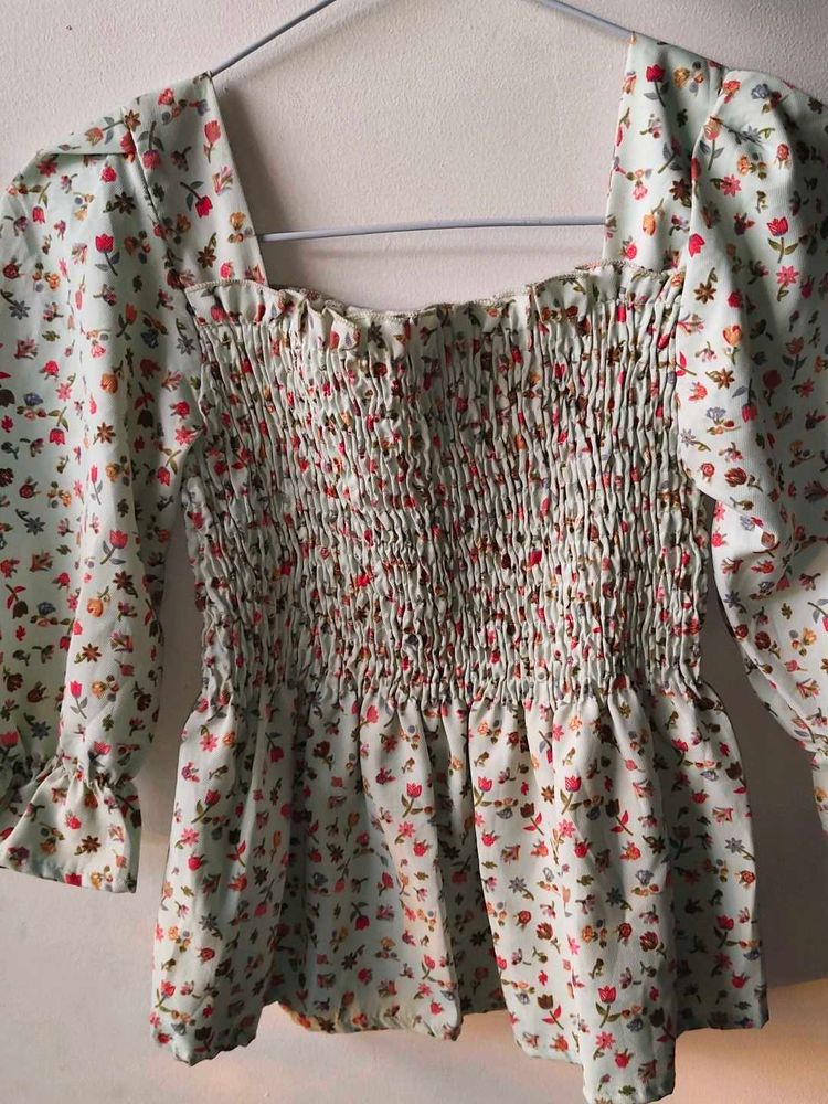 Floral Smocked Square Neck Top