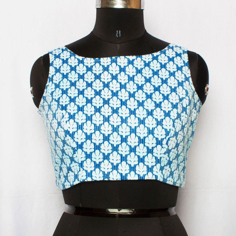Blue Floral Print Sleeveless Blouse