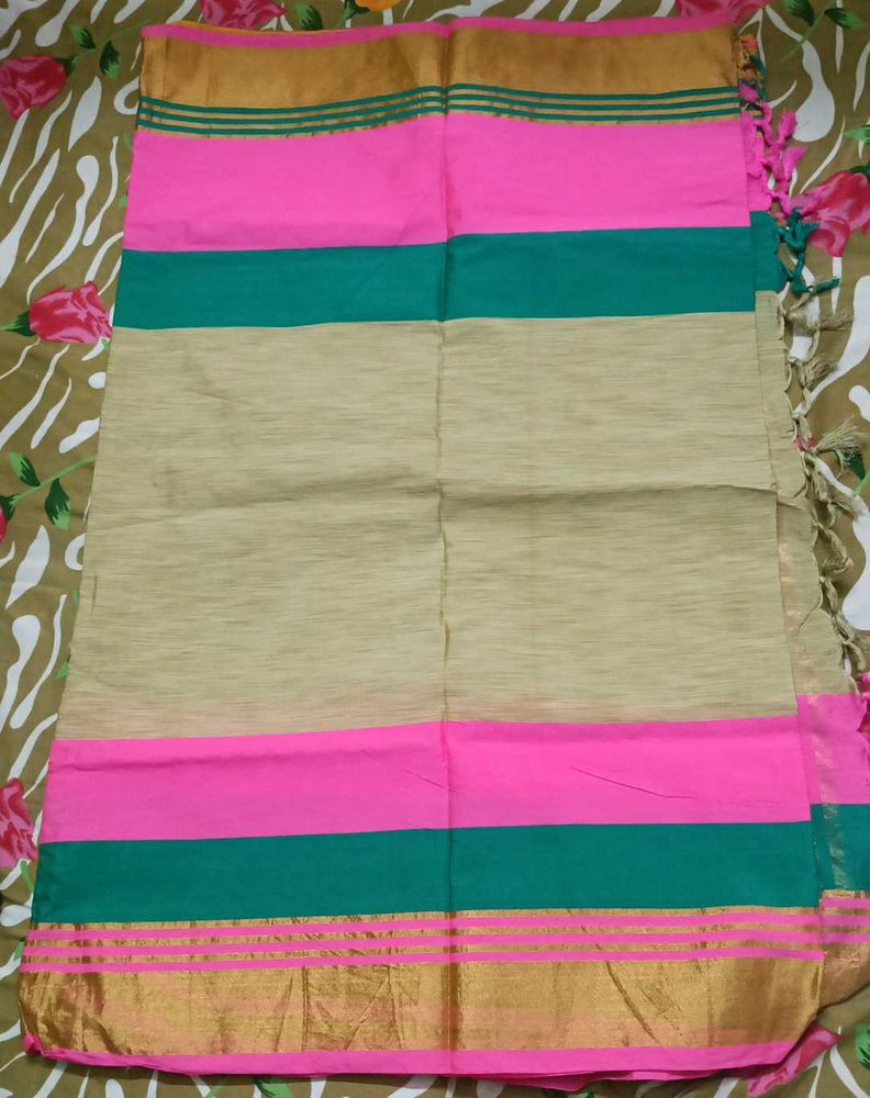 Beige Cotton Silk Saree