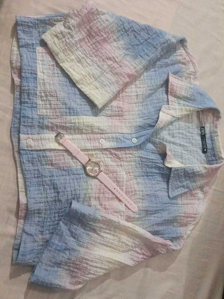 Colorful Textured Button-Down Shirt