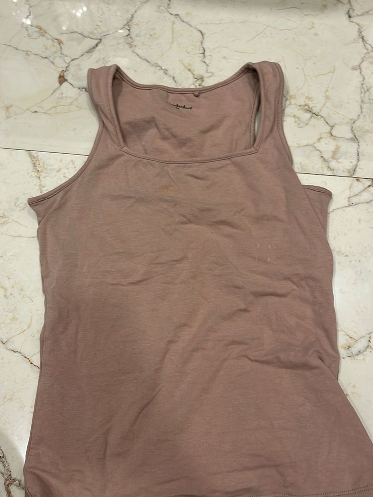 Basic Brown Square Neck Tank Top