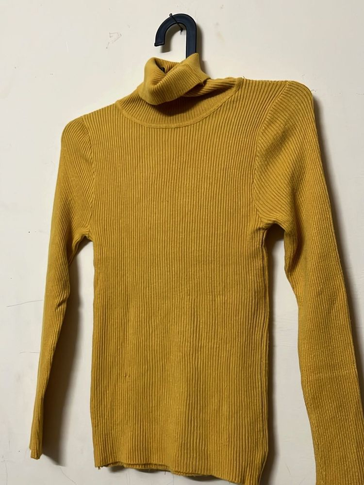 Mustard Yellow Ribbed Turtleneck Top