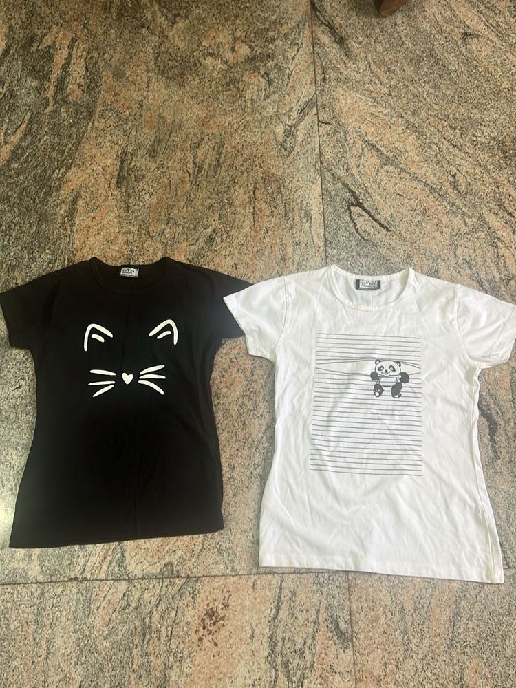 Cute Cat &amp; Panda T-Shirts - Set of 2