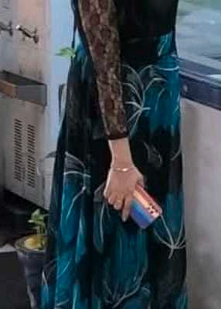 Elegant Teal Floral Print Gown