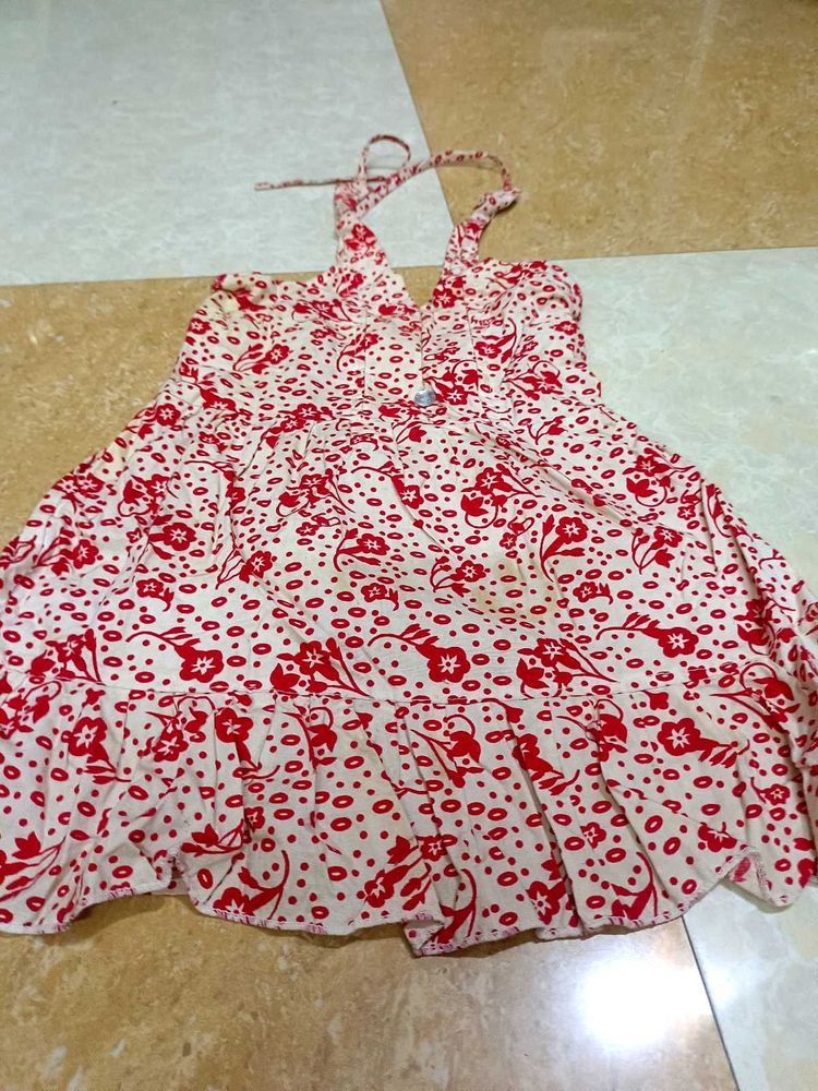 Red Floral Print Mini Dress