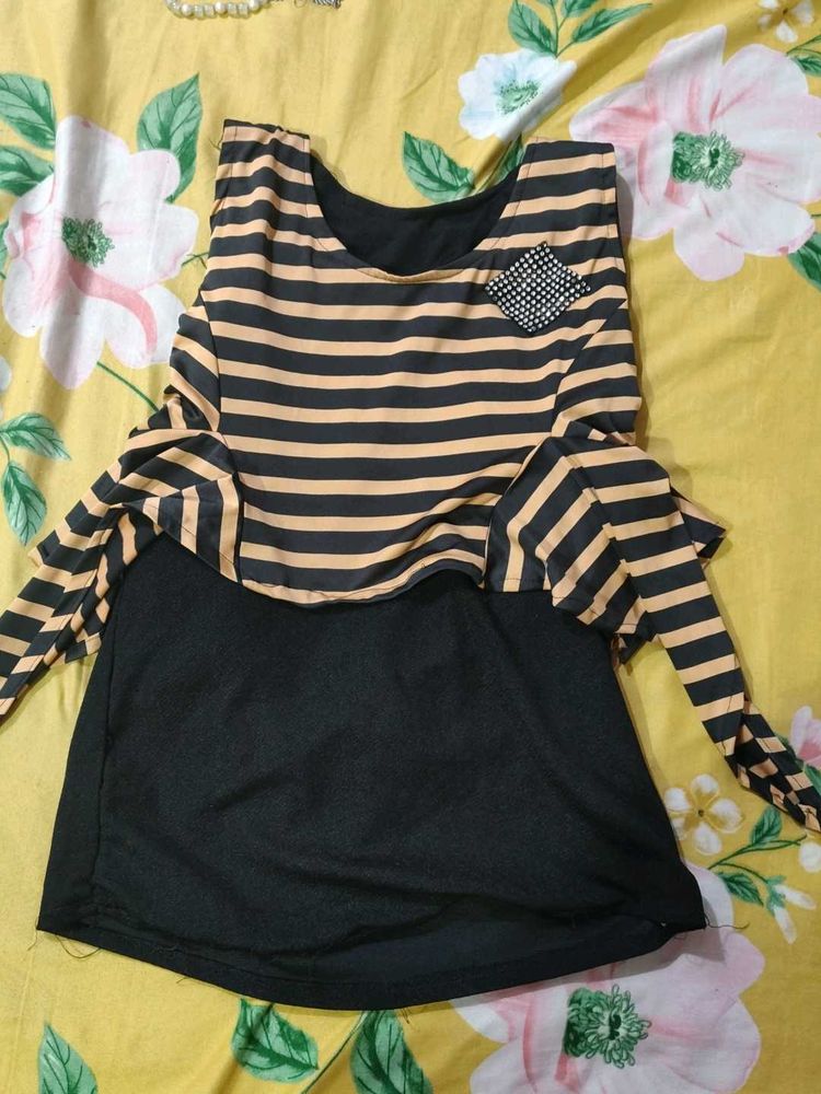 Striped Kurta with Black Skirt Set