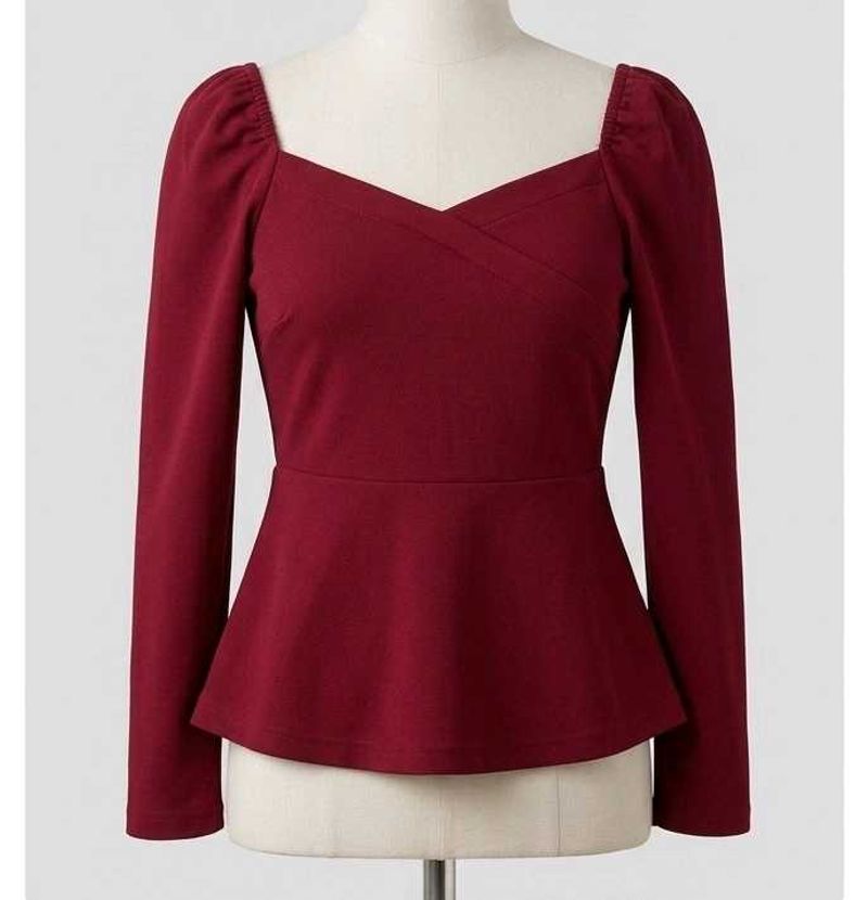 Maroon Square Neck Puff Sleeve Top