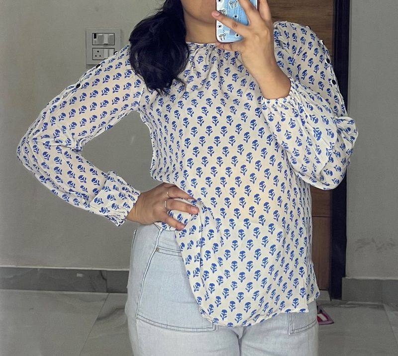 Blue Floral Print Top