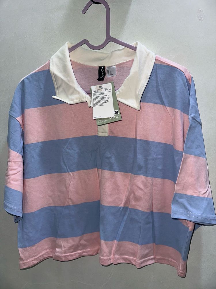 H&amp;M Striped Crop Polo T-Shirt