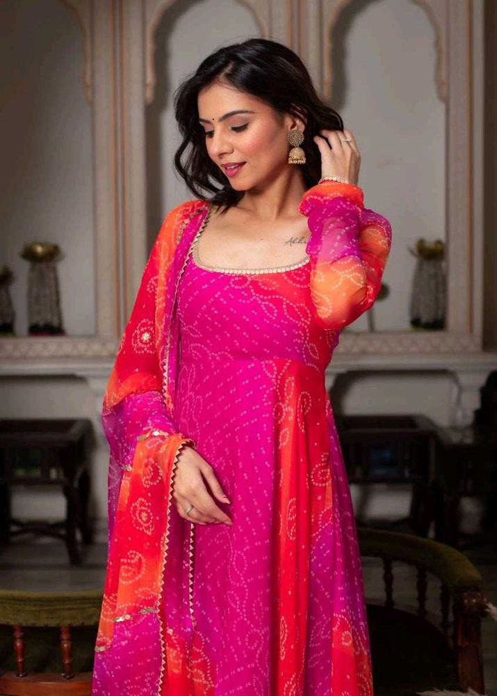 Vibrant Pink &amp; Orange Kurta Set