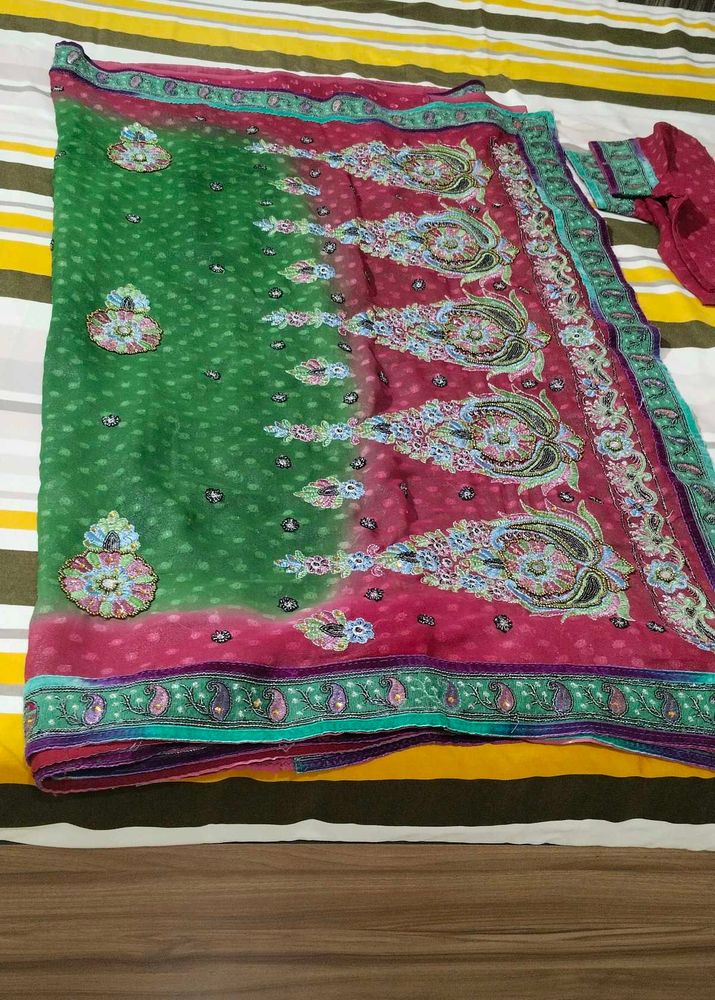 beautiful 2 shaded sari with blouse
