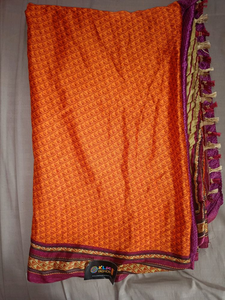 Orange Polyester Saree OFFER