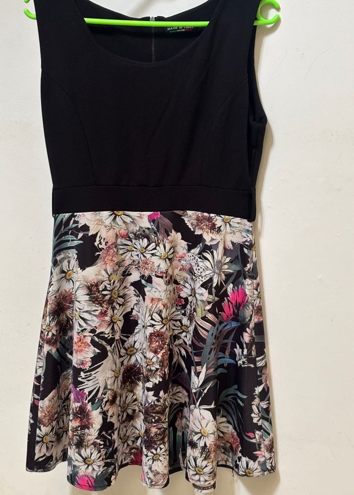 Black Floral Print Fit &amp; Flare Dress