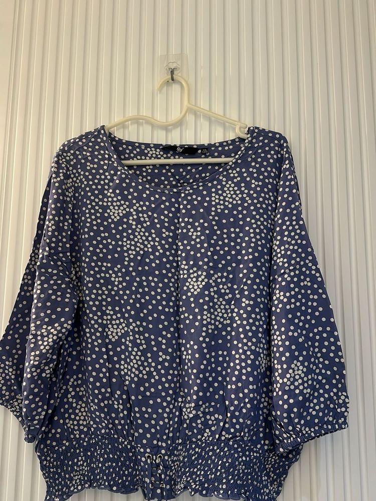 Blue &amp; White Polka Dot Top