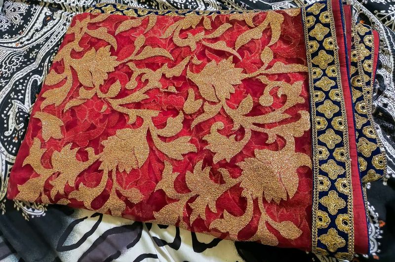Elegant Red Embroidered Saree