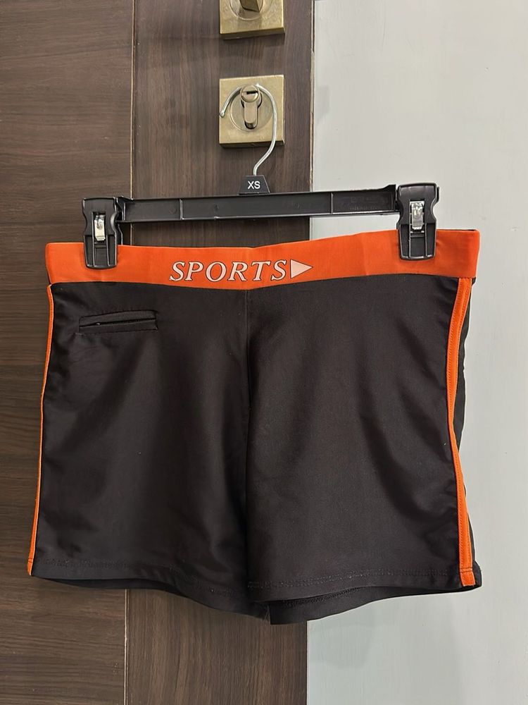 Women's Black &amp; Orange Sports Shorts