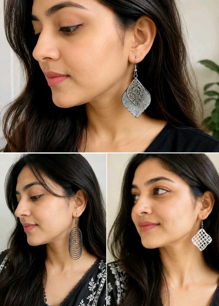 3 Stylish Silver Earrings Try-On | Trendy Oxidised