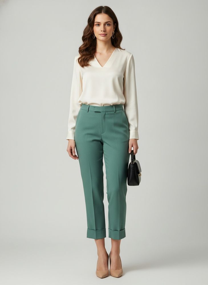 Teal Cropped Formal Trousers