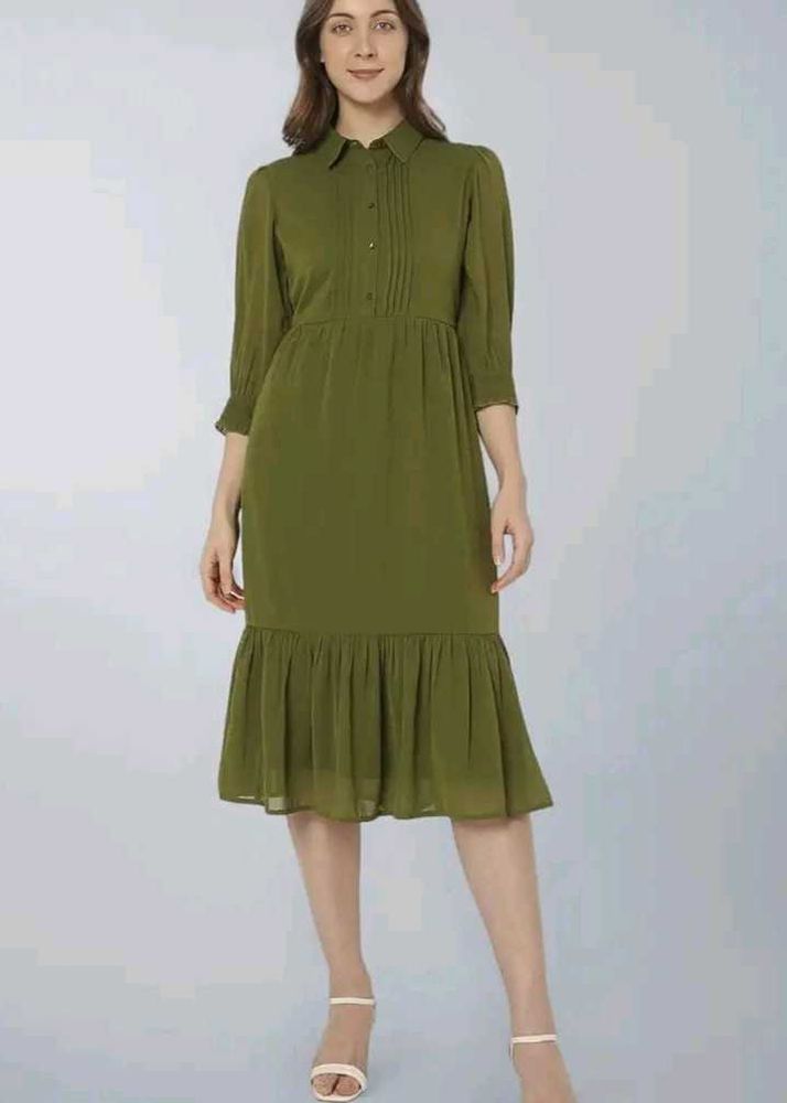 Stylish Olive Green Midi Dress