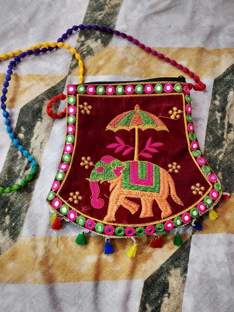 Boho Elephant Embroidered Sling Bag