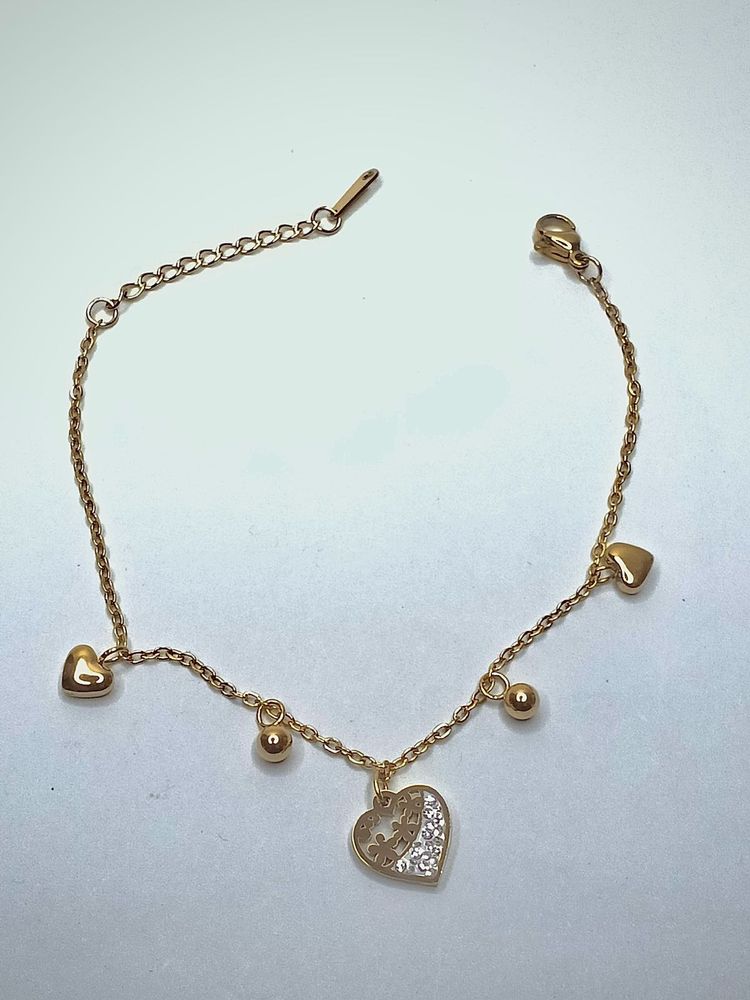 Gold Heart Charm Anklet