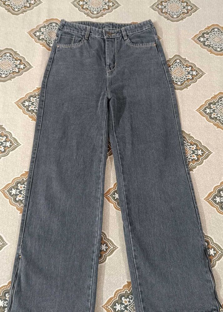 Grey Wide Leg Jeans