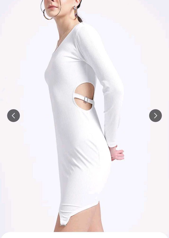 ribbed Chic White Cut-Out Bodycon Dress