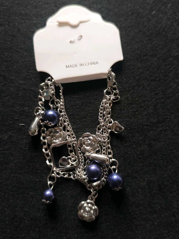 Charm Bracelet with Blue Pearls