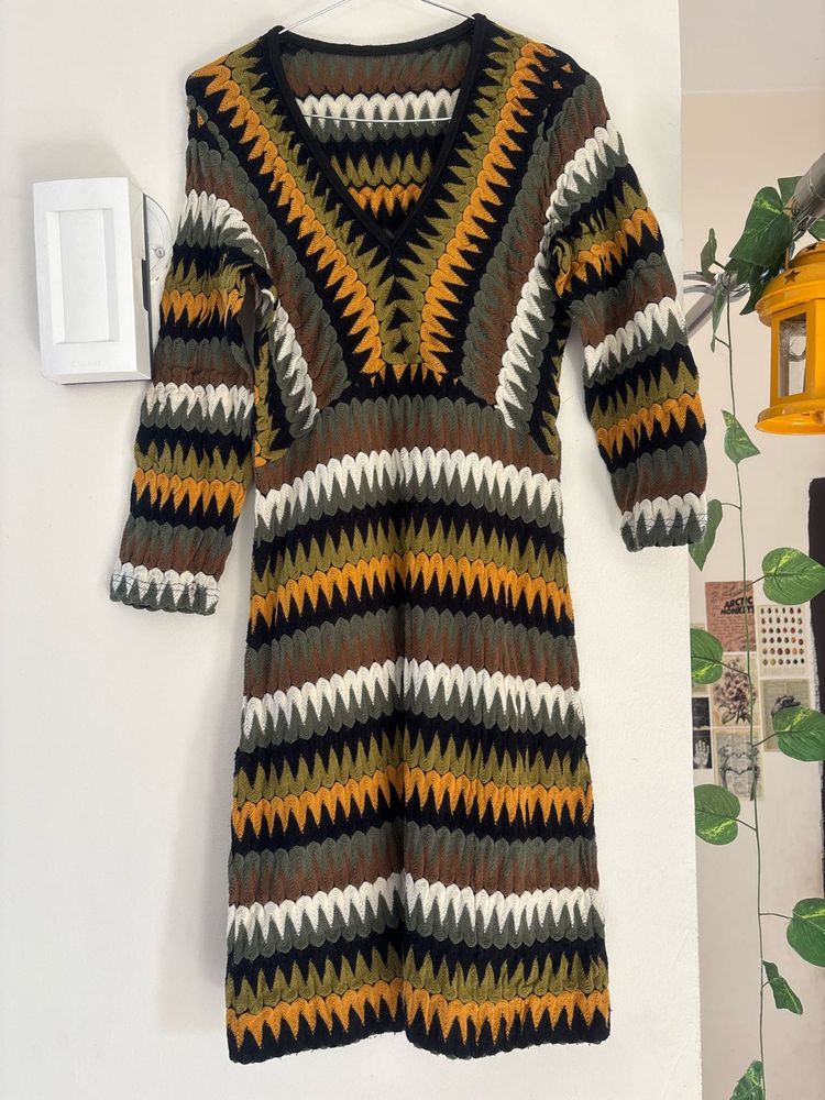 Vintage Patterned Knit Dress