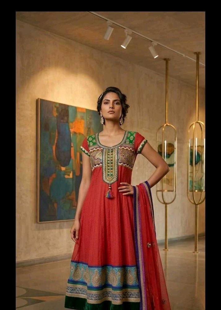 Red Anarkali Kurta Set with Dupatta