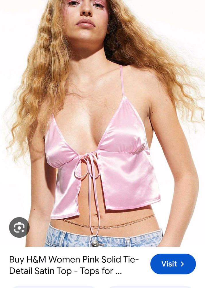 Pink Satin Tie-Detail Crop Top